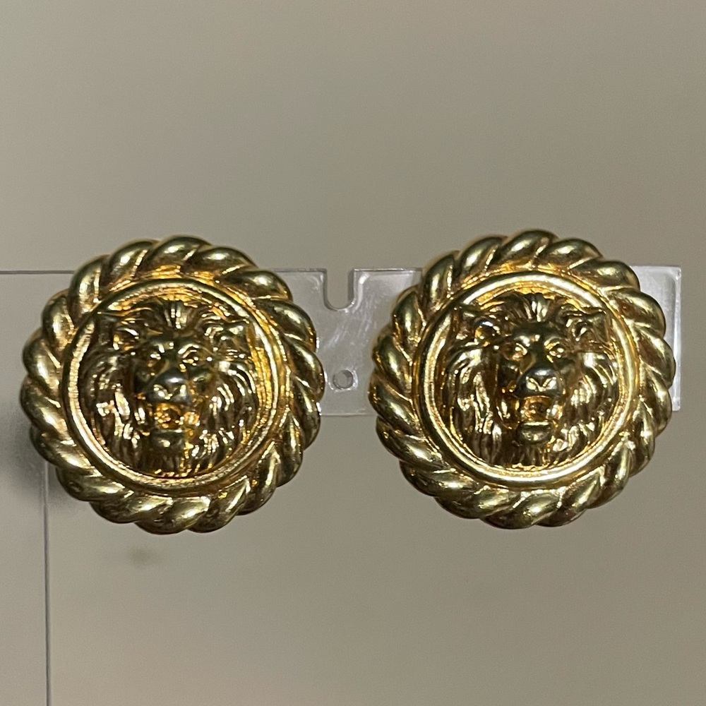 Vintage RARE Anne Klein Classic Lion Head Clip On Earrings